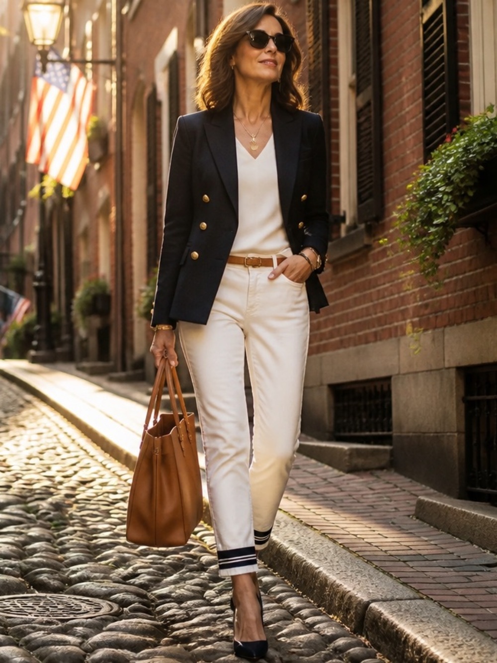 J. Crew Toothpick White Denim Stretch Cropped Pants with Navy Detail